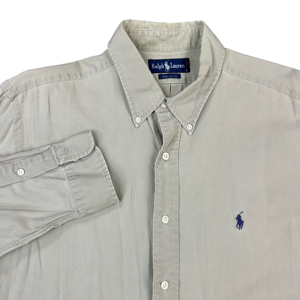 Ralph‎ Lauren Classic Fit Button Down Shirt Mens XL Tan Khaki Cotton